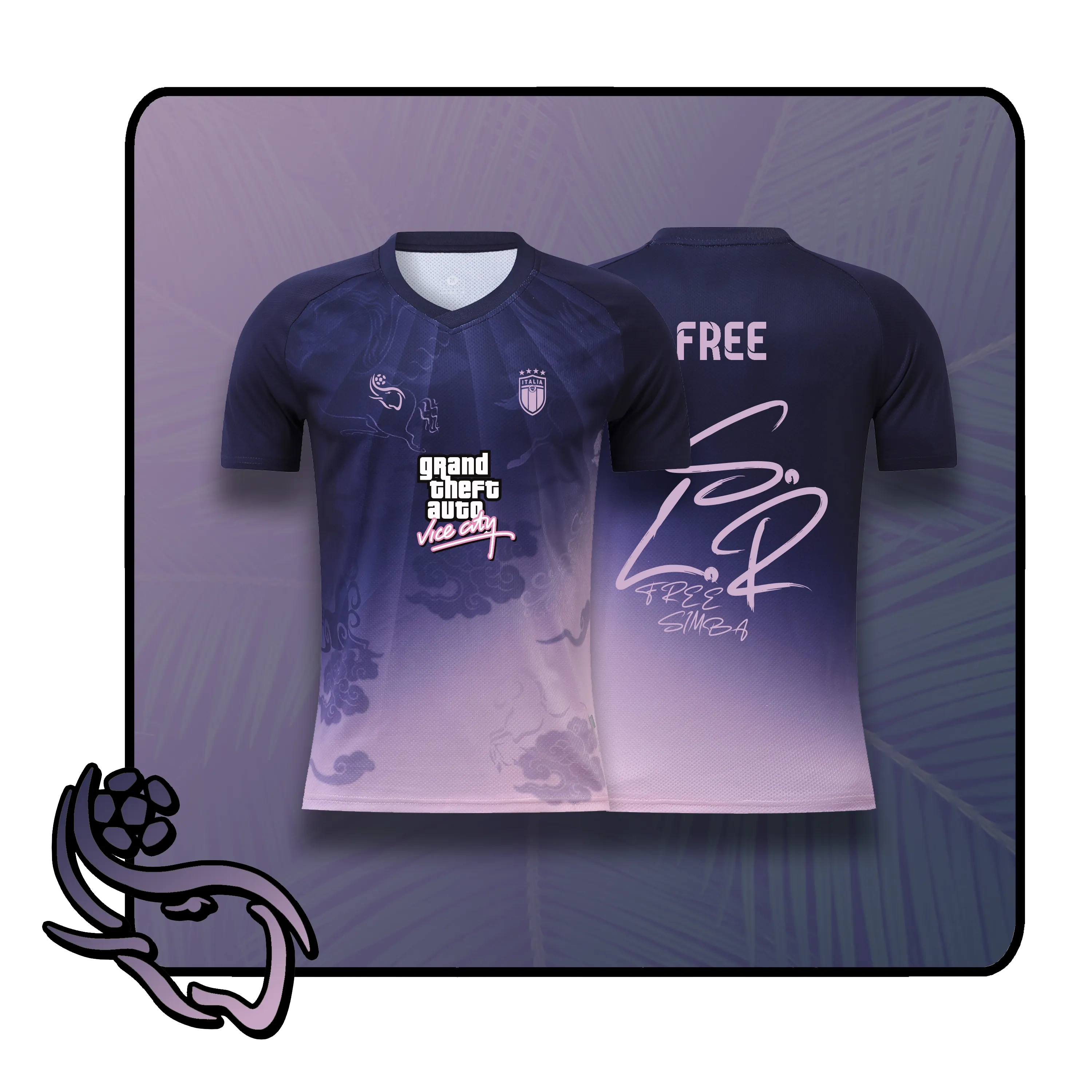 Custom navy pink football jersey QT-1 with personalised name and number - Quartier Thailande