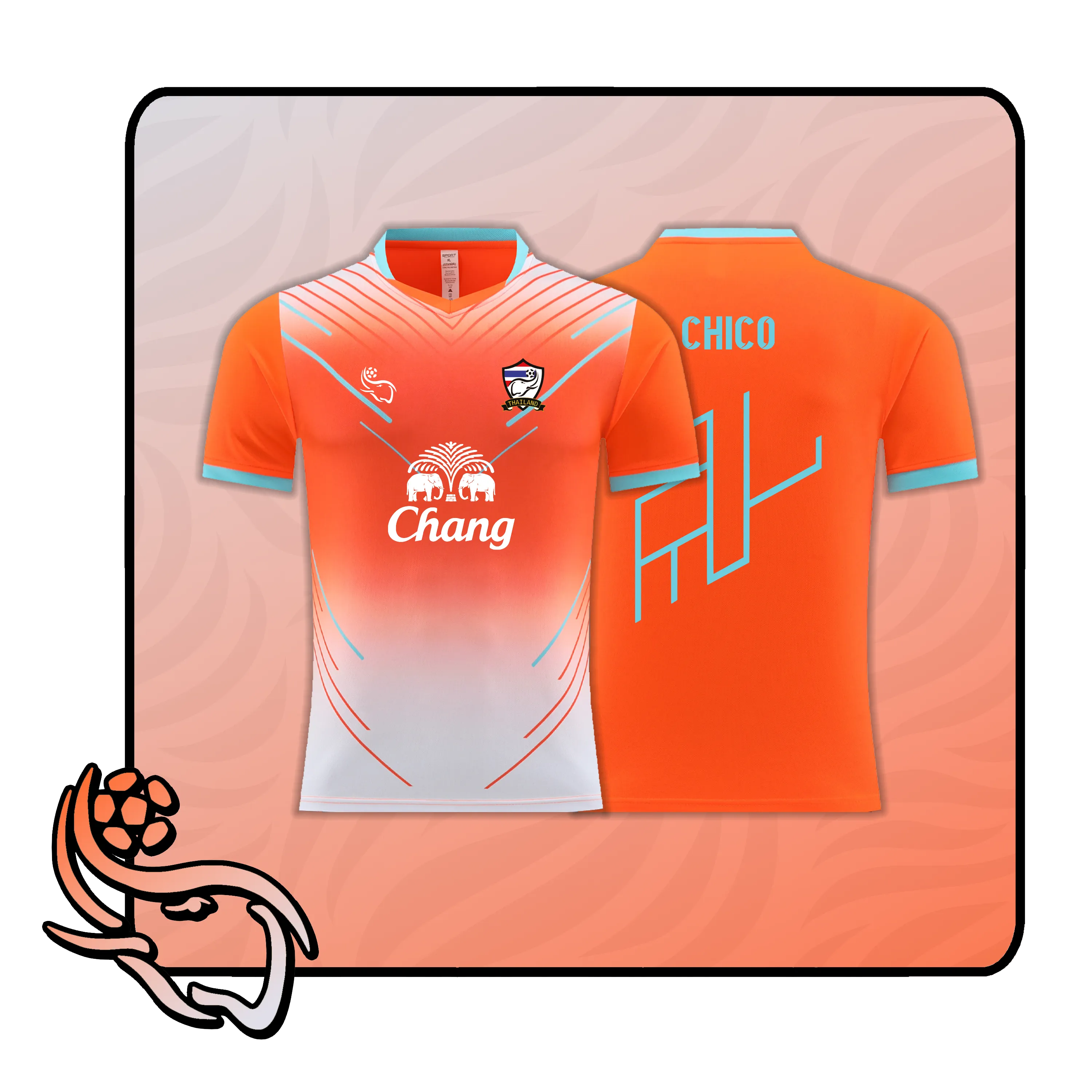 Custom orangefarbenes Football-Trikot QT-2 mit personalisiertem Namen und Nummer - Quartier Thailande