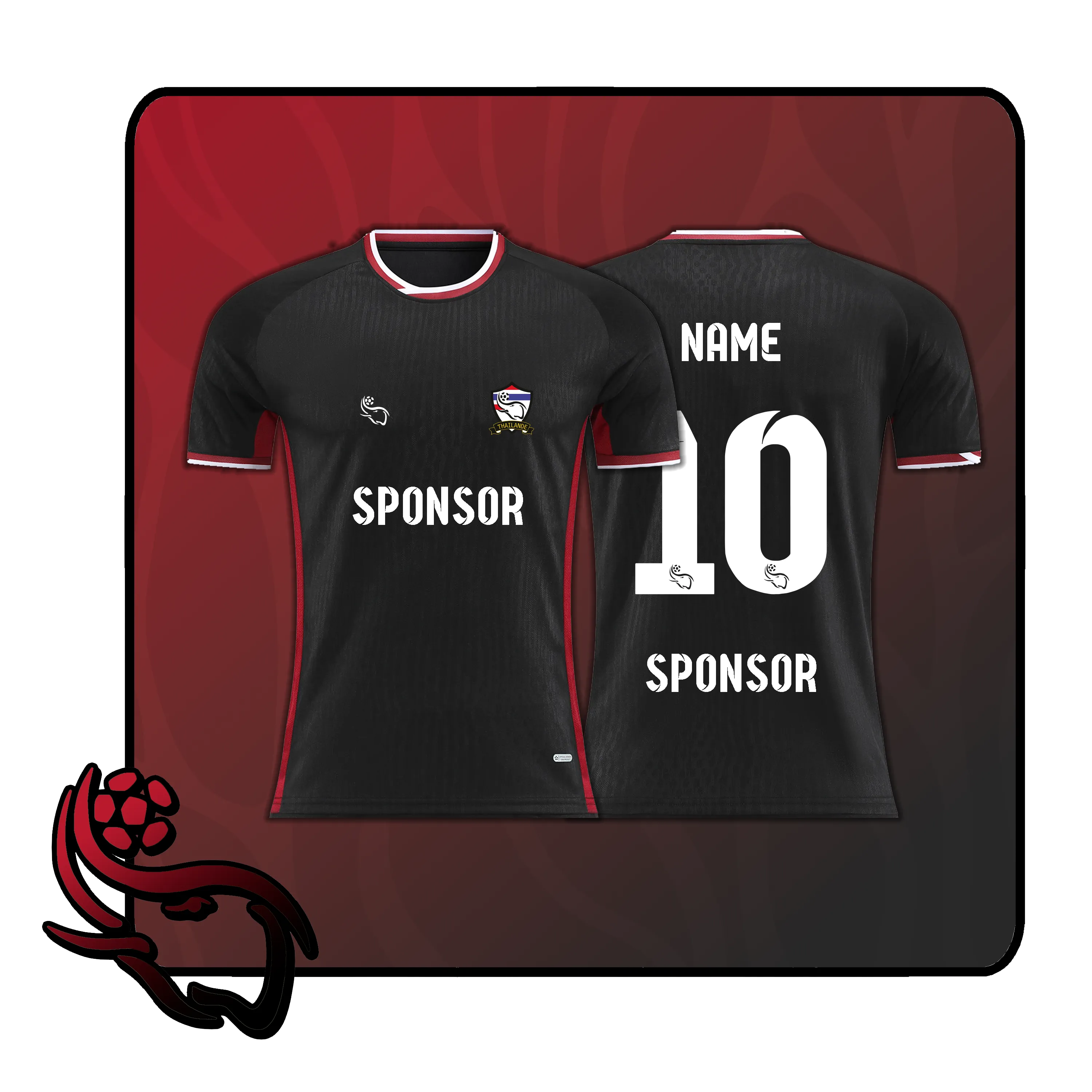 Custom black football jersey QT-9 with personalised name and number - Quartier Thailande